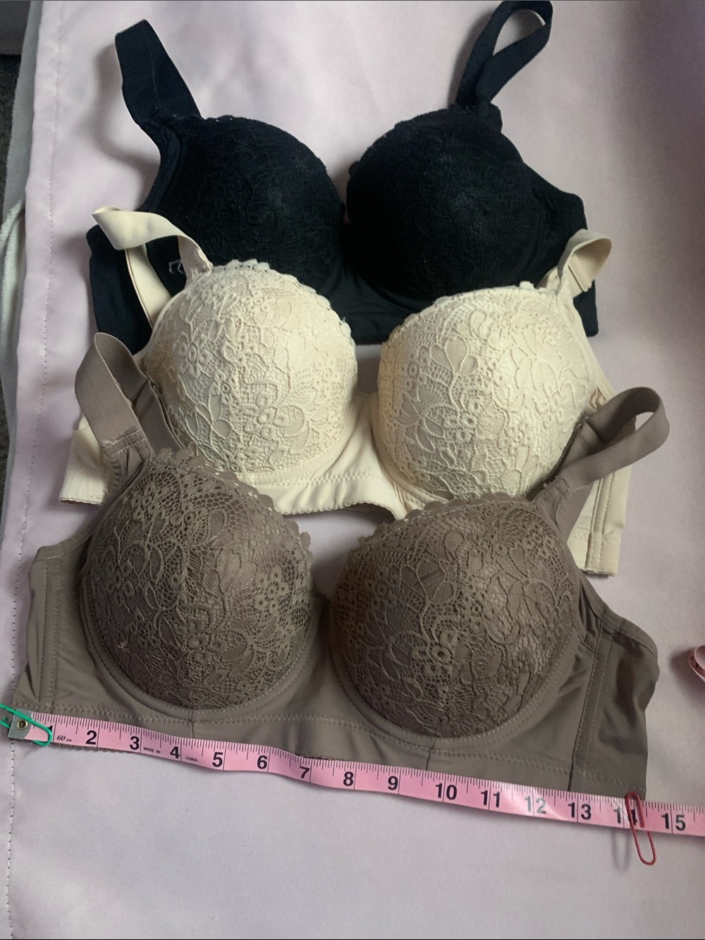 Three pack Lace Molded Cup Bra in Black, Ivory, and Taupe